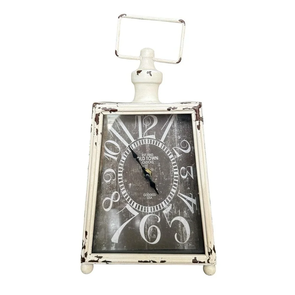 Goddess USA Old Town Clocks Lantern Table Clock Distressed Farmhouse Decor 13